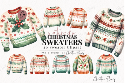 Watercolor Christmas Sweaters Clipart