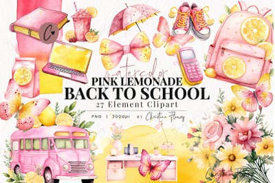 Watercolor Pink Back to School Clipart