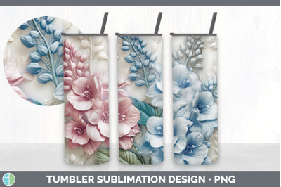 3D Delphinium Flowers Tumbler | Sublimation 20 oz Skinny Tumbler Desig