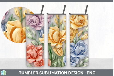 3D Freesia Flowers Tumbler | Sublimation 20 oz Skinny Tumbler Design