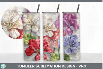 3D Geranium Flowers Tumbler | Sublimation 20 oz Skinny Tumbler Design