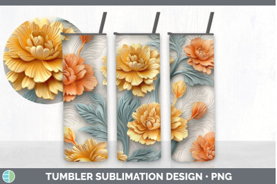 3D Marigold Flowers Tumbler | Sublimation 20 oz Skinny Tumbler Design