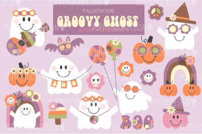 Groovy Ghosts clipart set