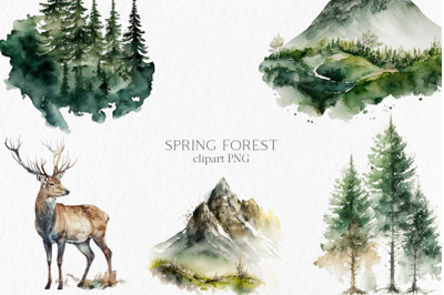 Spring forest Watercolor Clipart PNG