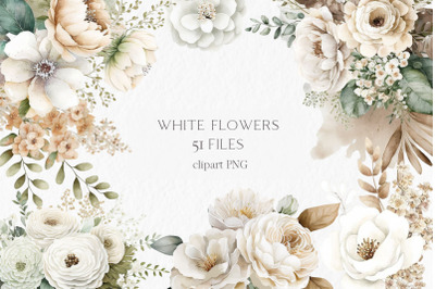White flowers Watercolor Clipart PNG