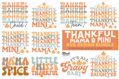 Retro Thankful Mama &amp; Mini SVG Bundle