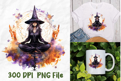 Yoga Mandala Witch Meditate Watercolor