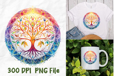 Yoga Mandala Tree Of Life Rainbow