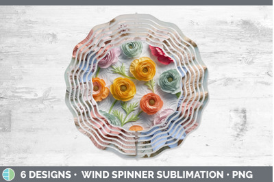 3D Ranunculus Flowers Wind Spinner | Sublimation Spinner Design