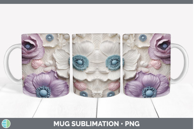 3D Anemone Flowers Mug Wrap | Sublimation Coffee Cup Design