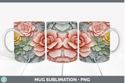 3D Begonia Flowers Mug Wrap | Sublimation Coffee Cup Design