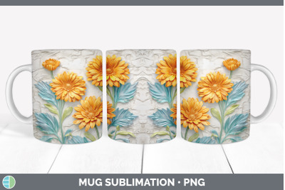 3D Calendula Flowers Mug Wrap | Sublimation Coffee Cup Design