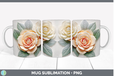 3D Camellia Flowers Mug Wrap | Sublimation Coffee Cup Design