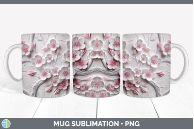 3D Cherry Blossom Flowers Mug Wrap | Sublimation Coffee Cup Design