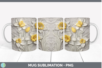 3D Daffodil Flowers Mug Wrap | Sublimation Coffee Cup Design
