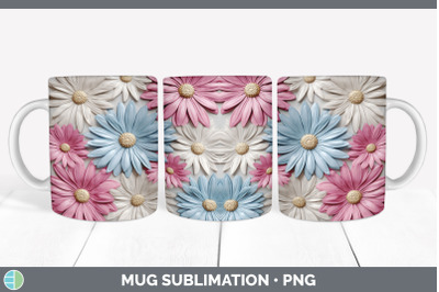 3D Daisy Flowers Mug Wrap | Sublimation Coffee Cup Design