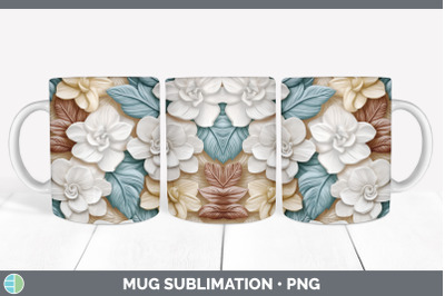 3D Gardenia Flowers Mug Wrap | Sublimation Coffee Cup Design