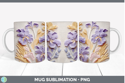 3D Iris Flowers Mug Wrap | Sublimation Coffee Cup Design