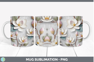 3D Magnolia Flowers Mug Wrap | Sublimation Coffee Cup Design