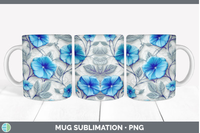 3D Morning Glory Flowers Mug Wrap | Sublimation Coffee Cup Design