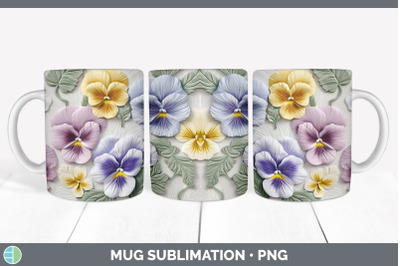 3D Pansy Flowers Mug Wrap | Sublimation Coffee Cup Design