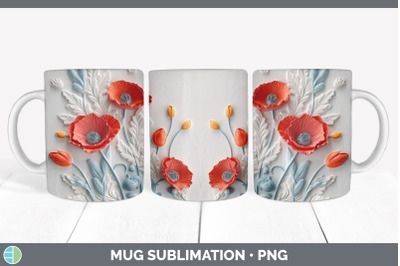 3D Poppy Flowers Mug Wrap | Sublimation Coffee Cup Design