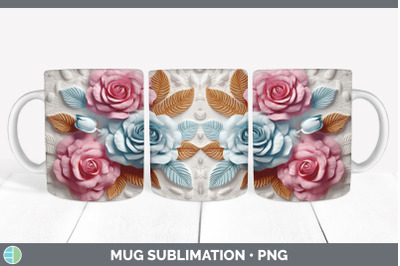 3D Rose Flowers Mug Wrap | Sublimation Coffee Cup Design