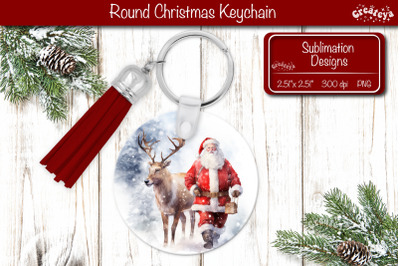 Christmas Keychain PNG Sublimation Christmas Watercolor Santa PNG