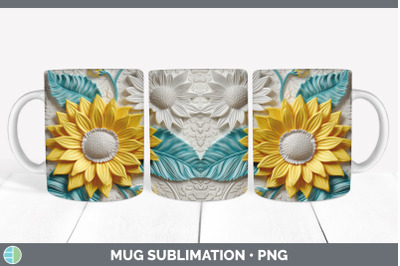 3D Sunflower Flowers Mug Wrap | Sublimation Coffee Cup Design