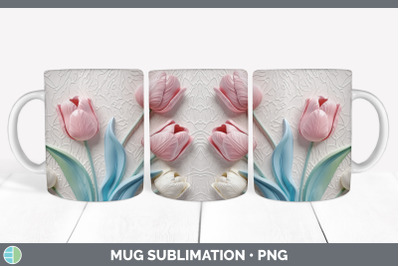 3D Tulip Flowers Mug Wrap | Sublimation Coffee Cup Design