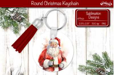 Christmas Keychain PNG Sublimation Christmas Watercolor Santa PNG