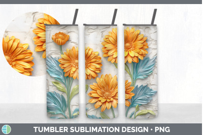 3D Calendula Flowers Tumbler | Sublimation 20 oz Skinny Tumbler Design