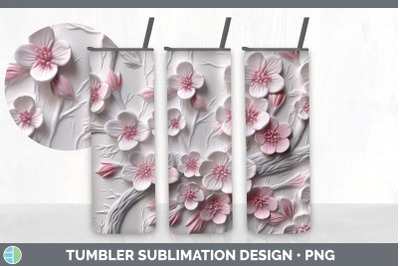 3D Cherry Blossom Flowers Tumbler | Sublimation 20 oz Skinny Tumbler D