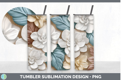 3D Gardenia Flowers Tumbler | Sublimation 20 oz Skinny Tumbler Design