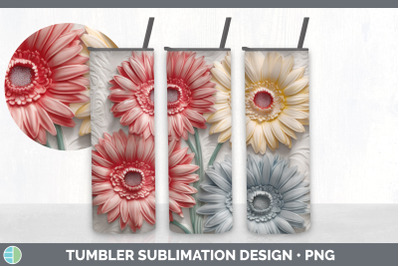 3D Gerbera Daisy Flowers Tumbler | Sublimation 20 oz Skinny Tumbler De