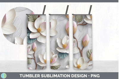 3D Magnolia Flowers Tumbler | Sublimation 20 oz Skinny Tumbler Design