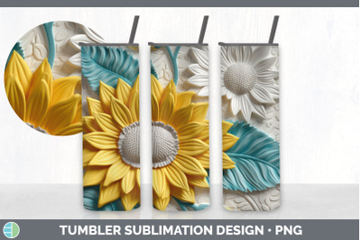 3D Sunflower Flowers Tumbler | Sublimation 20 oz Skinny Tumbler Design
