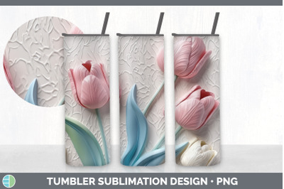 3D Tulip Flowers Tumbler | Sublimation 20 oz Skinny Tumbler Design