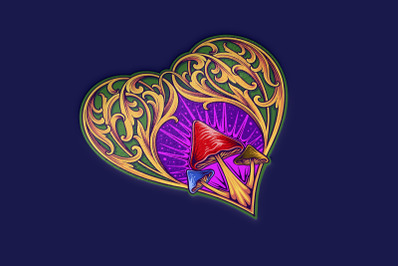 Classic flourish heart shape ornamented mushrooms