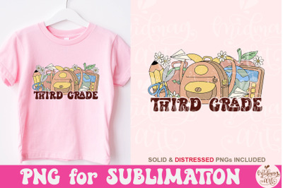 Retro Third Grade PNG, Back To School Sublimation