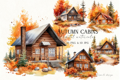 Autumn log cabin in the woods