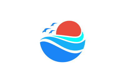 ocean and bird vector template logo design