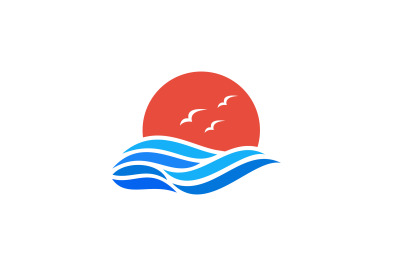 sea bird and sun vector template logo design