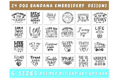 Dog Bandana Embroidery Designs Bundle - 24 Designs, Dog Bandana PES Fi
