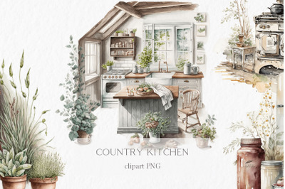 Country kitchen Watercolor Clipart PNG