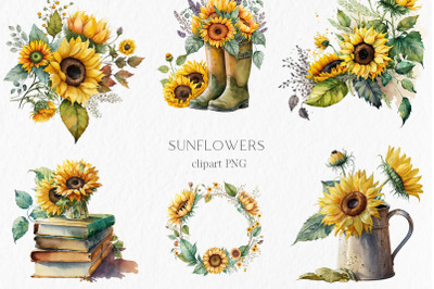 Sunflowers Watercolor Clipart PNG