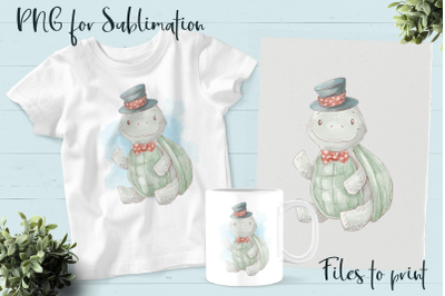 Cute Turtle sublimation. Design for printing.