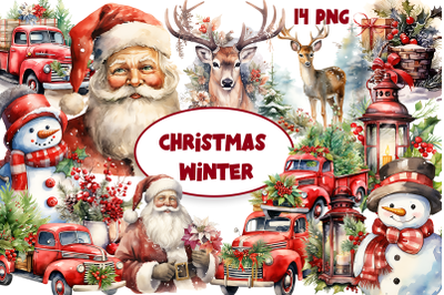 Watercolor Christmas Vintage clipart winter Sublimation