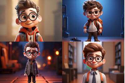 3d Cartoon Character Cute Young Man With Glasses