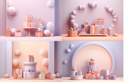 3D Gift Box and Podium with Pastel Colors